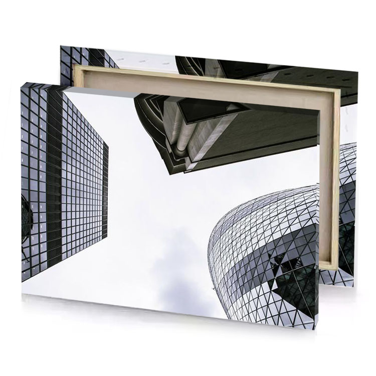 a couple of tall buildings white smoke canvas
