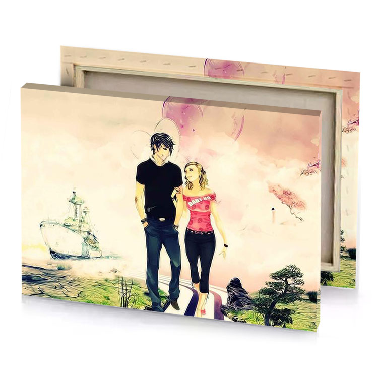 a couple standing next to each other people papaya whip canvas