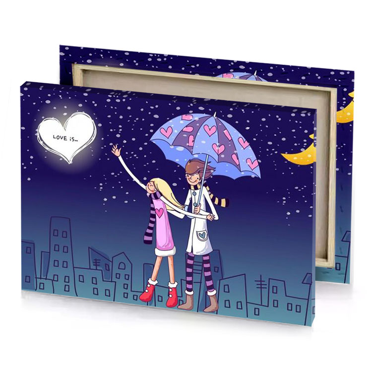 a couple standing under an umbrella in the rain cornflower blue canvas