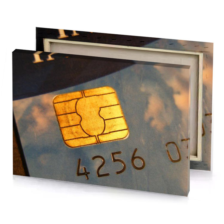 a credit card with the word no on it yellow orange canvas
