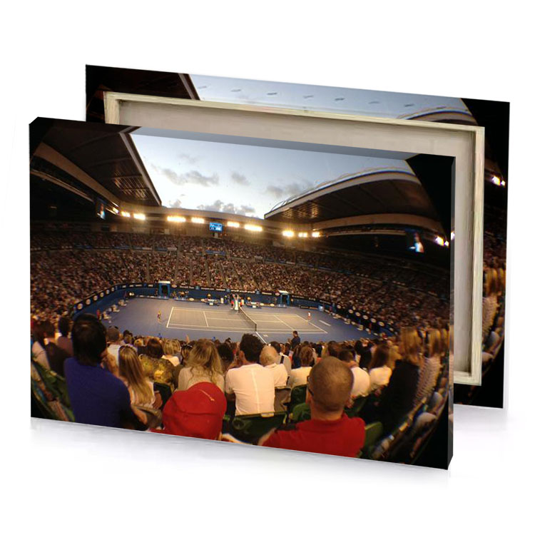 a crowd of people watching tennis match rosy brown canvas