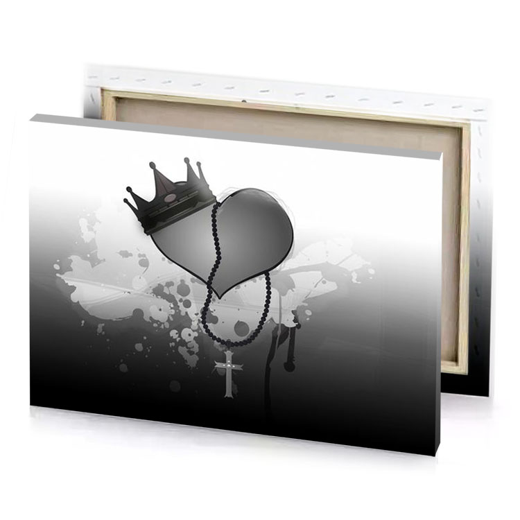 a crown on top of heart shaped object gray canvas