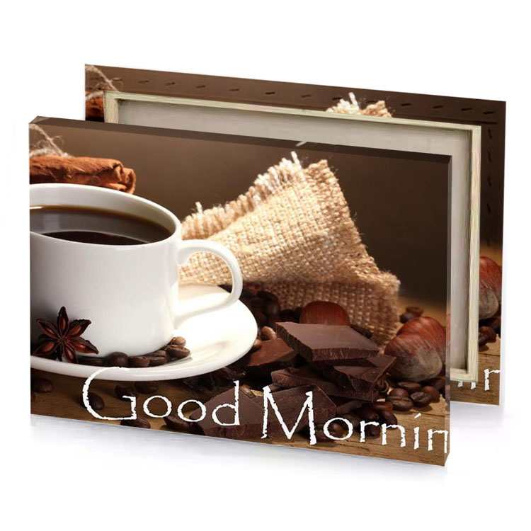 a cup of coffee and some chocolates bisque canvas