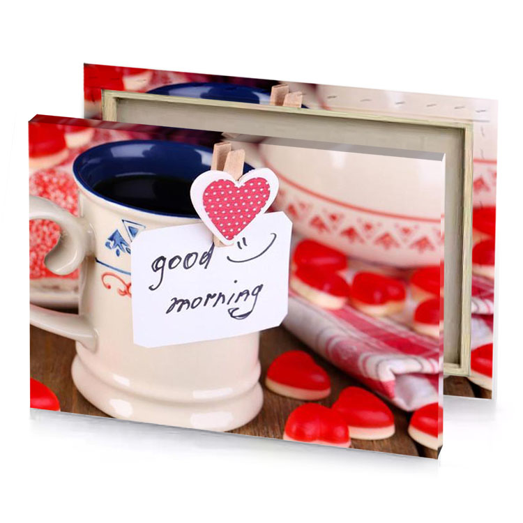 a cup of coffee with note on it white smoke canvas