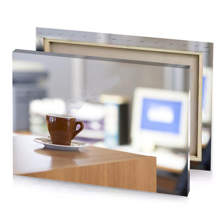 a cup of hot coffee on table silver canvas