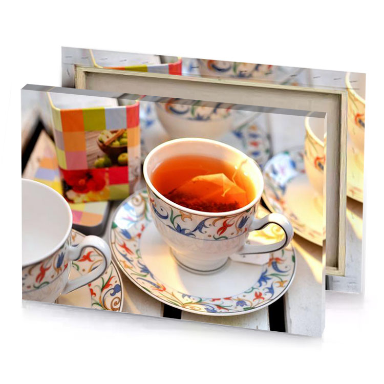 a cup of tea and plate firebrick canvas