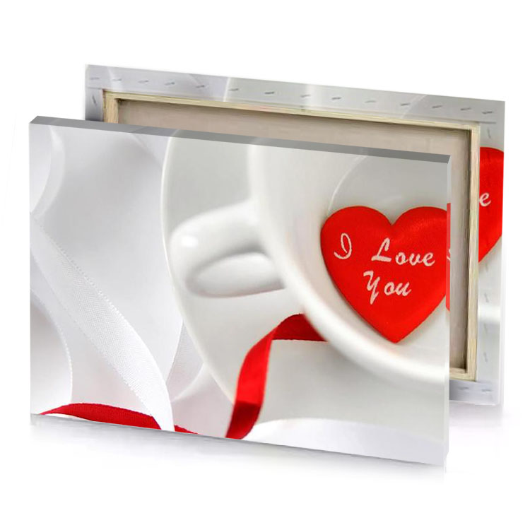 a cup with red heart on it dark canvas