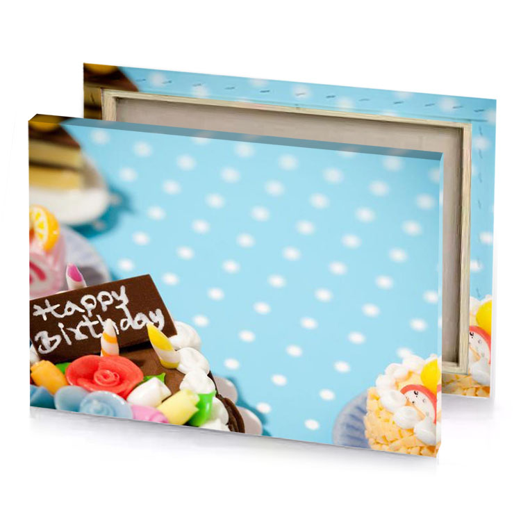 a cupcake with happy birthday sign on top powder blue canvas
