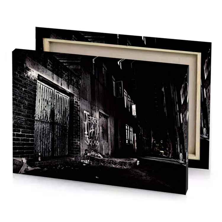 a dark alley with broken door and chair dim gray canvas