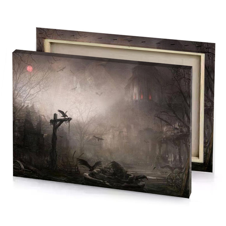 a dark alley with man in the middle silver canvas