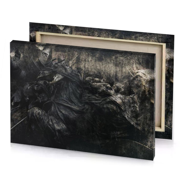 a dark and creepy image of man with sword charcoal canvas