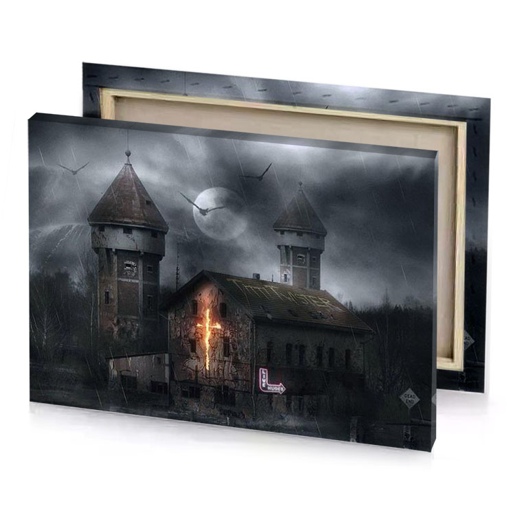 a dark and eerie house in the middle of forest garnet canvas