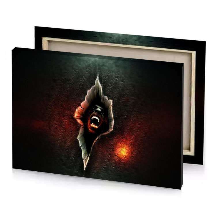 a dark background with red and black bistre canvas