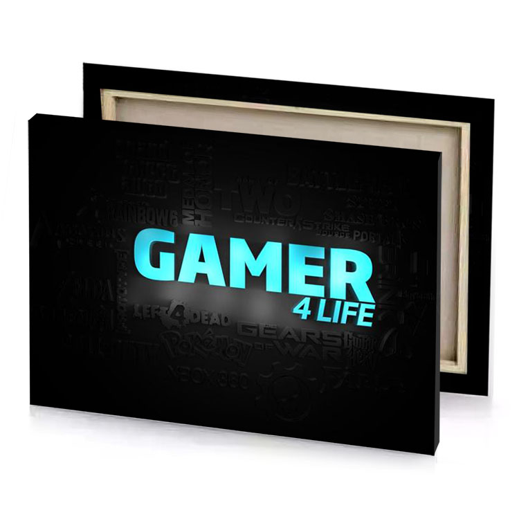 a dark background with the word gamer 4 life aquamarine canvas