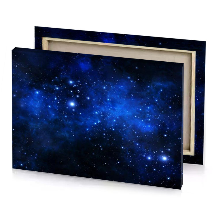 a dark blue nebula with stars in the background denim canvas