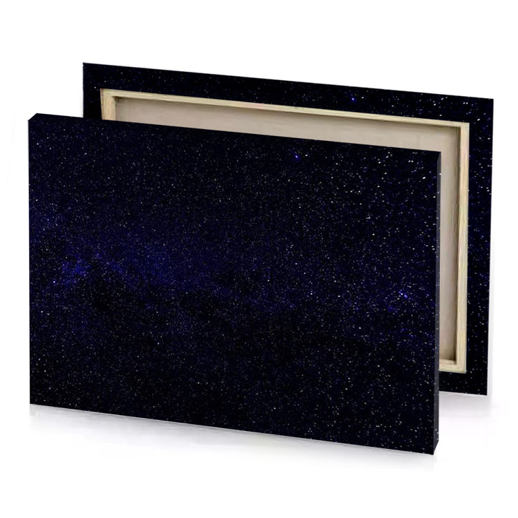 a dark blue sky with stars and few small smoky black canvas