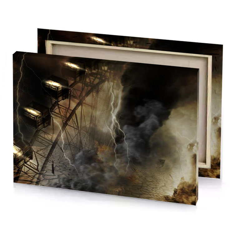 a dark city with lot of buildings olive green canvas