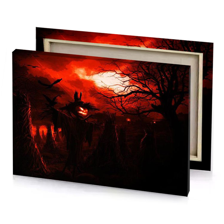 a dark forest with red sky and full moon scarlet canvas