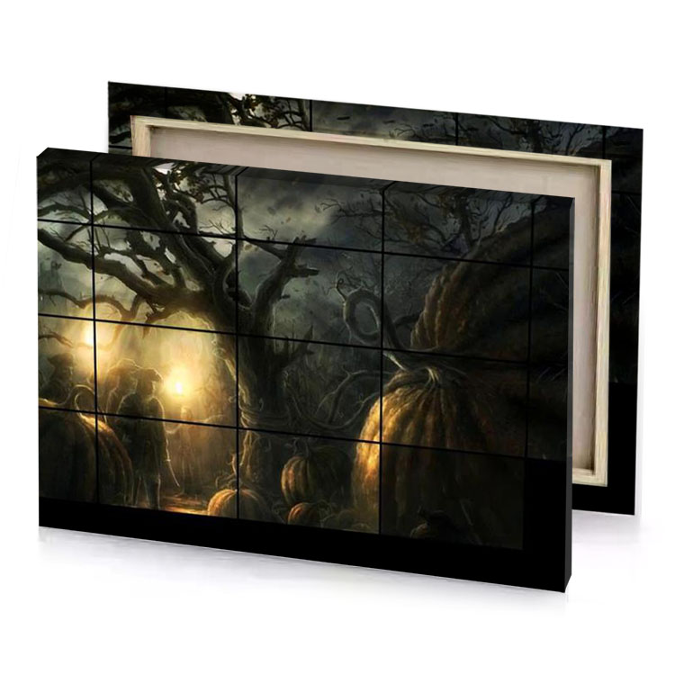 a dark forest with tree and light coming from the burlywood canvas