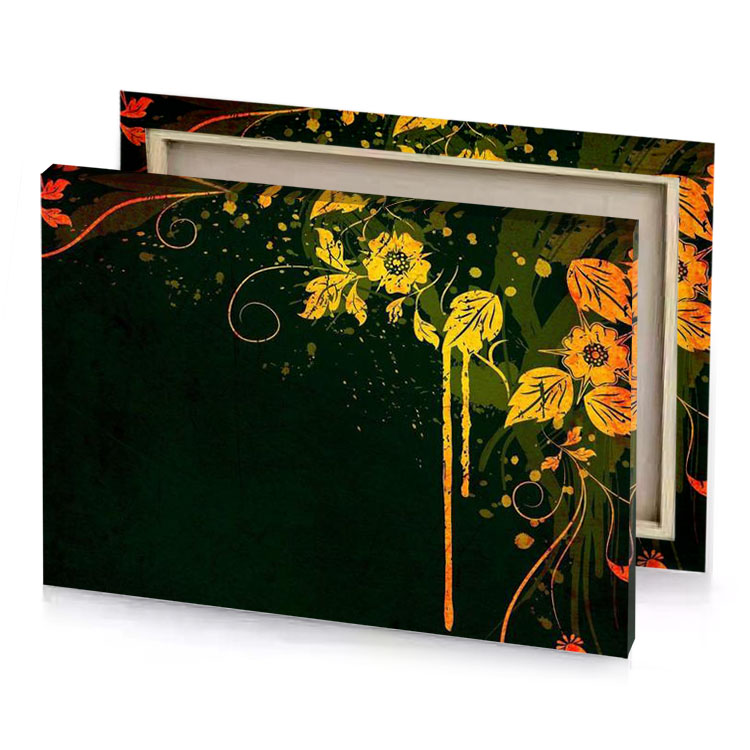 a dark green background with flowers and leaves smoky black canvas