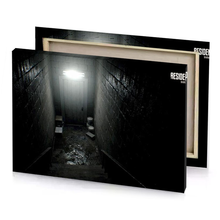 a dark hallway with toilet and light smoky black canvas
