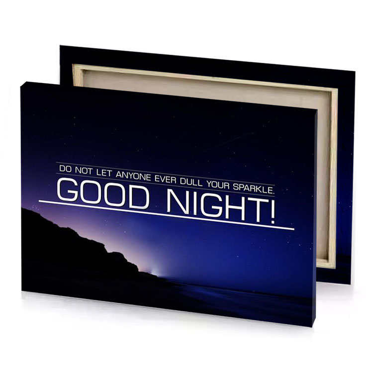 a dark night with the words not leave ever but midnight blue canvas