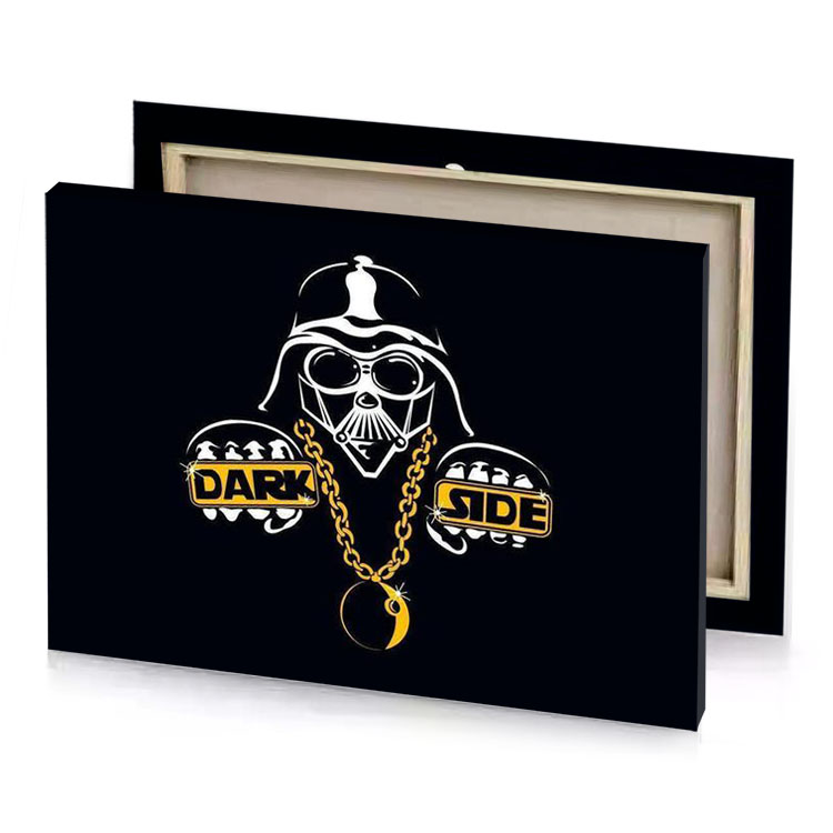 a dark side logo with chain and skull smoky black canvas