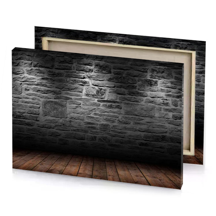 a dark stone wall with wooden floor charcoal canvas