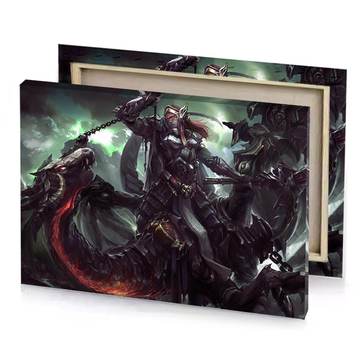 a demonic demon with sword and on his back manatee canvas