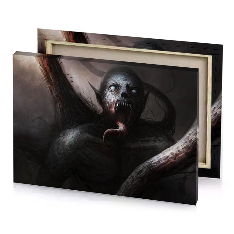 a demonic monster with large mouth and smoky black canvas