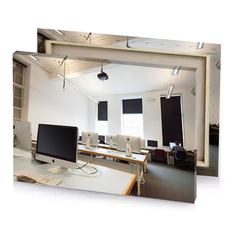 a desk with computer and monitor platinum canvas