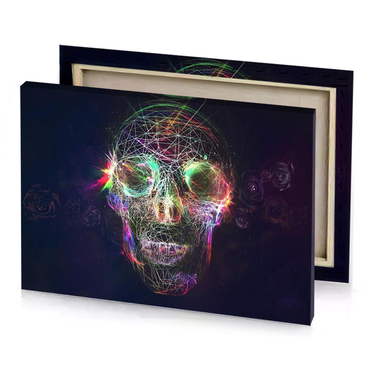 a digital skull with colorful lines and black background charcoal canvas