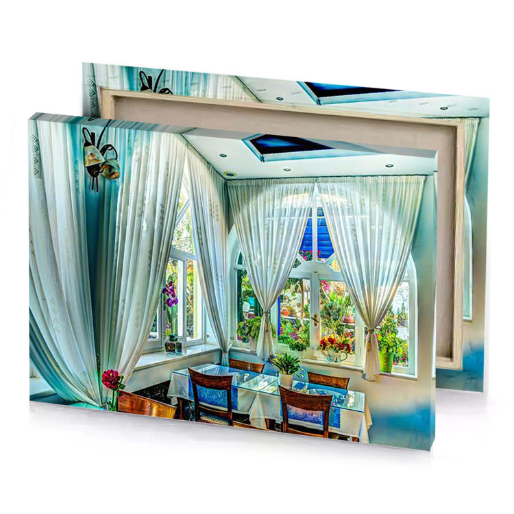 a dining room with table and chairs silver canvas