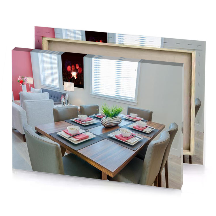 a dining table with bowl of fruit on it silver canvas