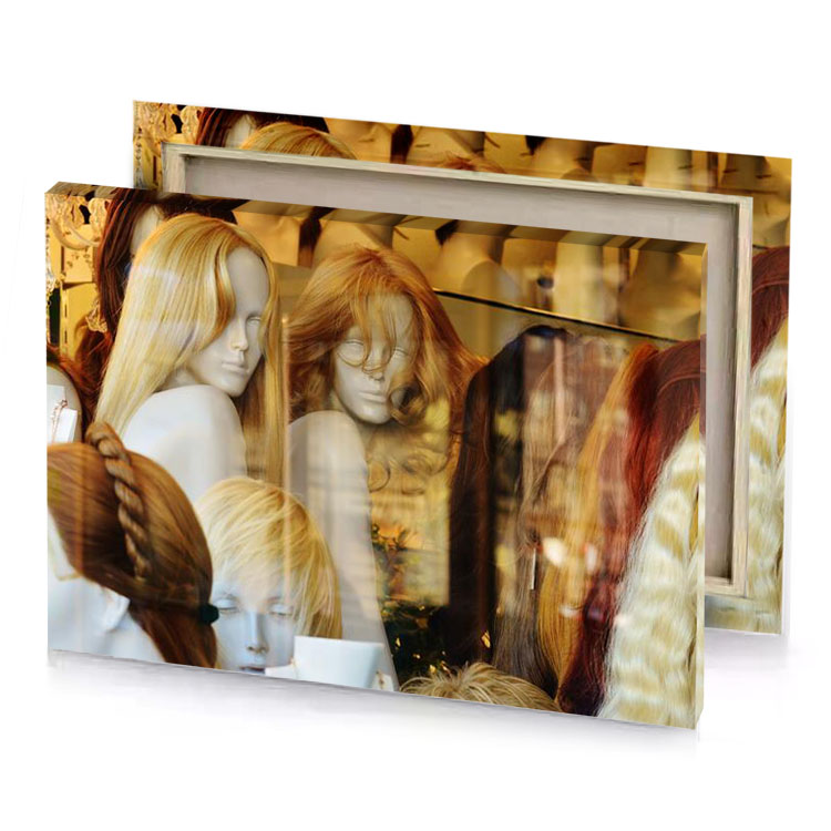 a display of manne heads in store window dark khaki canvas