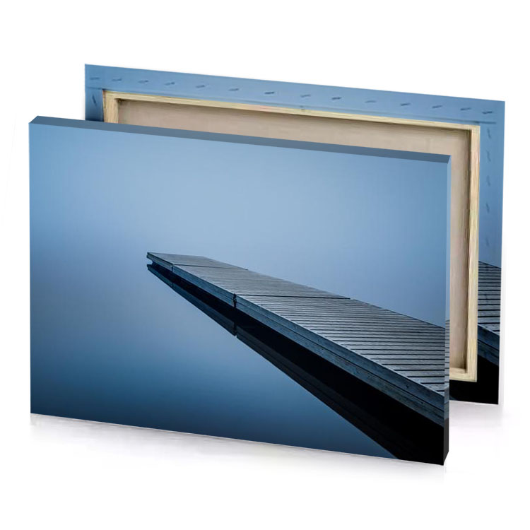 a dock in the fog moonstone blue canvas