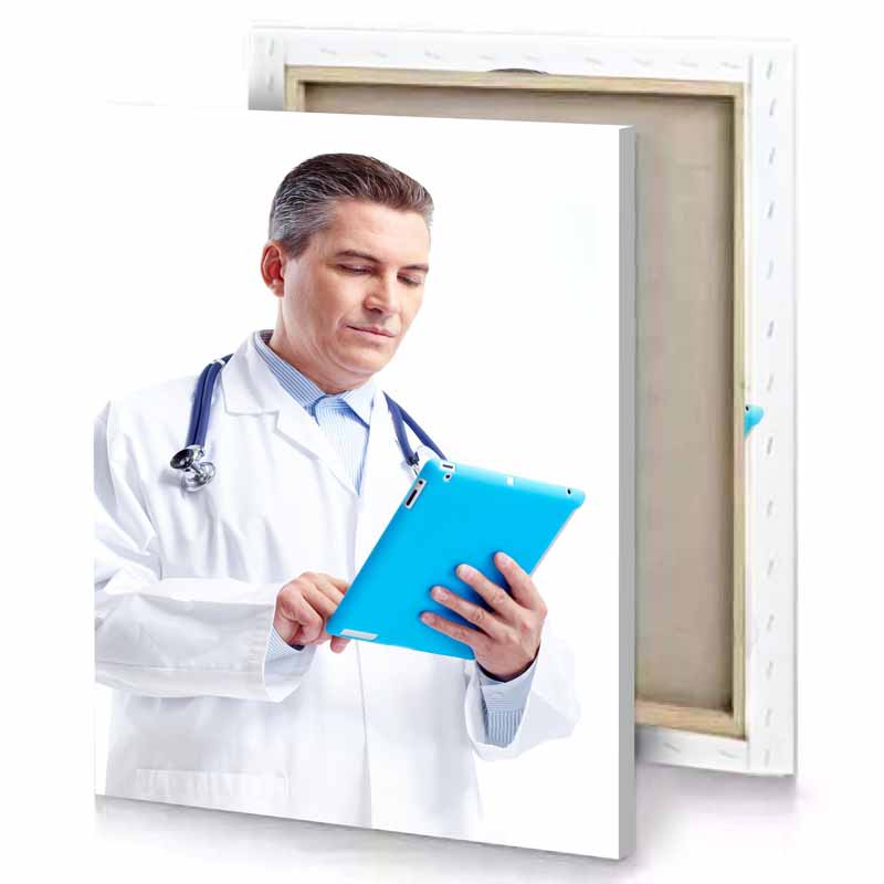a doctor holding clipboard ghost white canvas