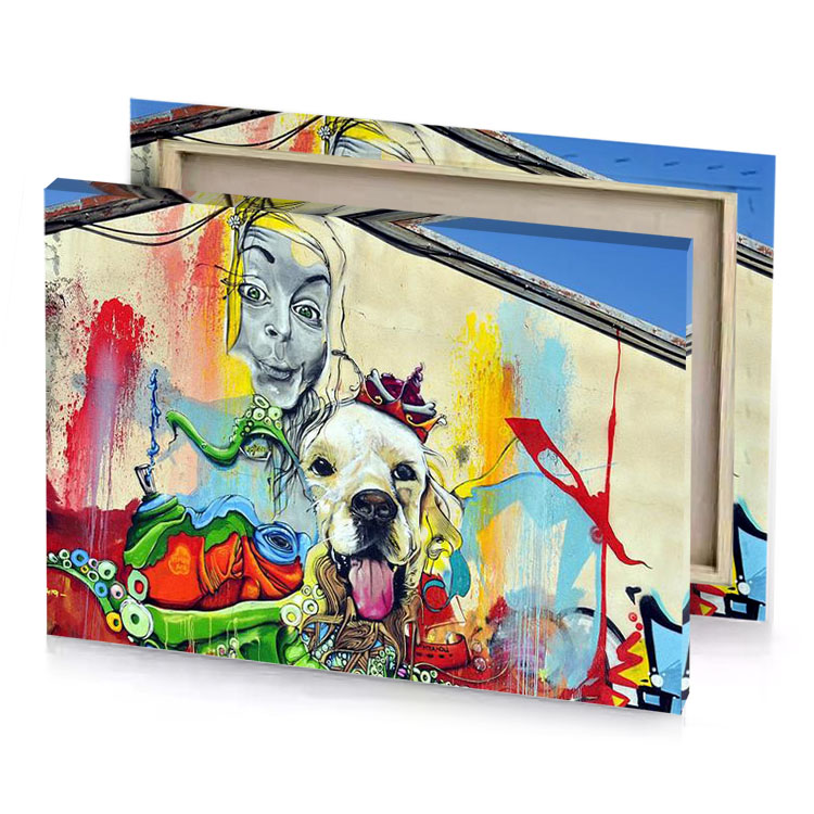 a dog is sitting on wall with mural golden poppy canvas