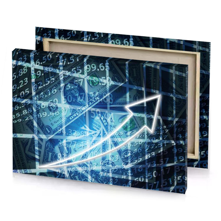 a dollar arrow is shown in the middle of blue sky canvas