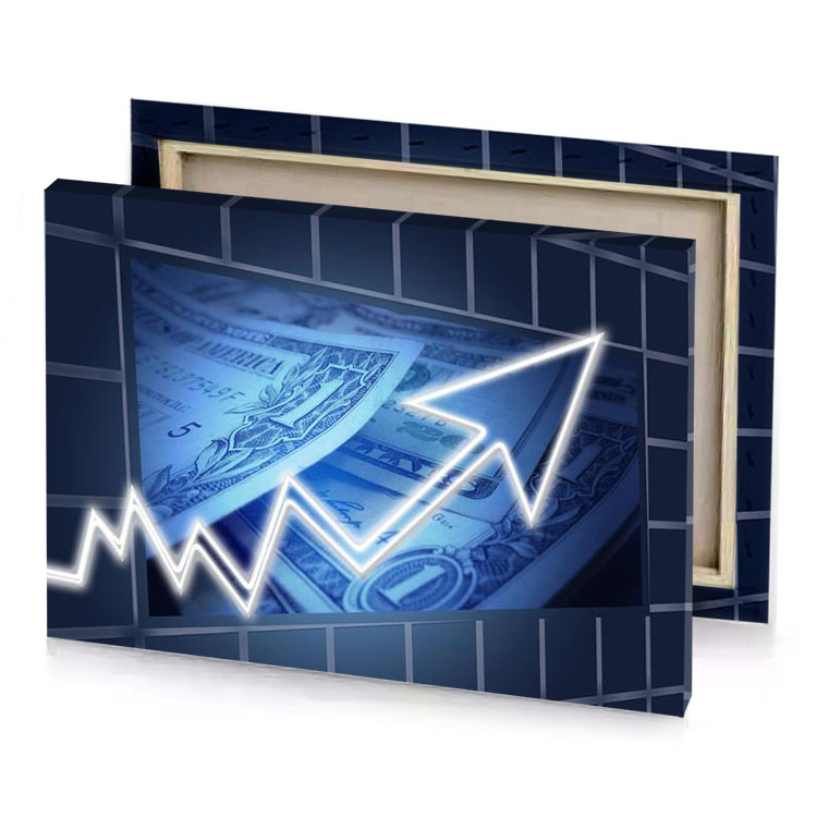 a dollar with arrow going up steel blue canvas