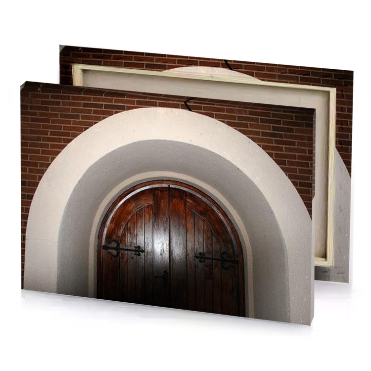 a door in brick wall with arch eggshell canvas
