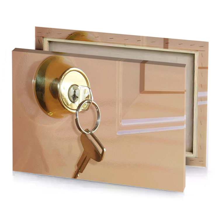 a door with key in it tan canvas