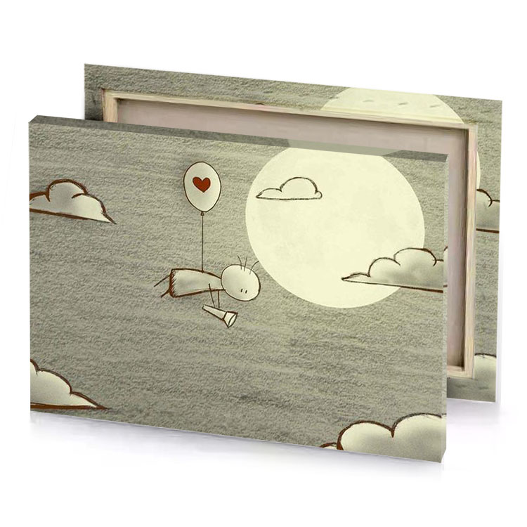 a drawing of heart shaped balloon flying in the sky eggshell canvas