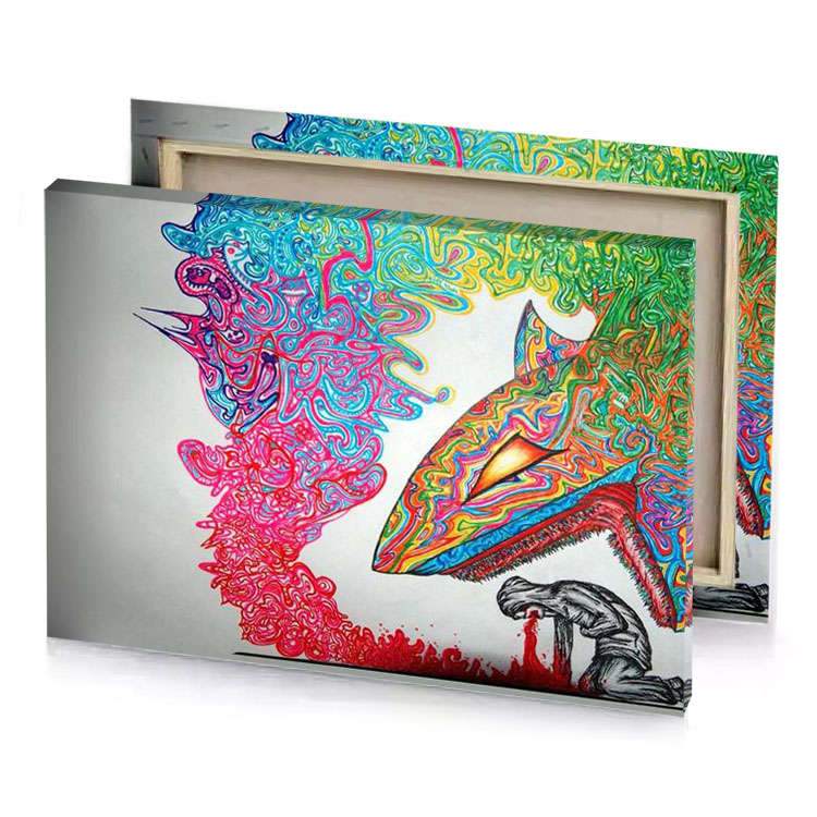 a drawing of shark with colorful swirls razzmatazz canvas