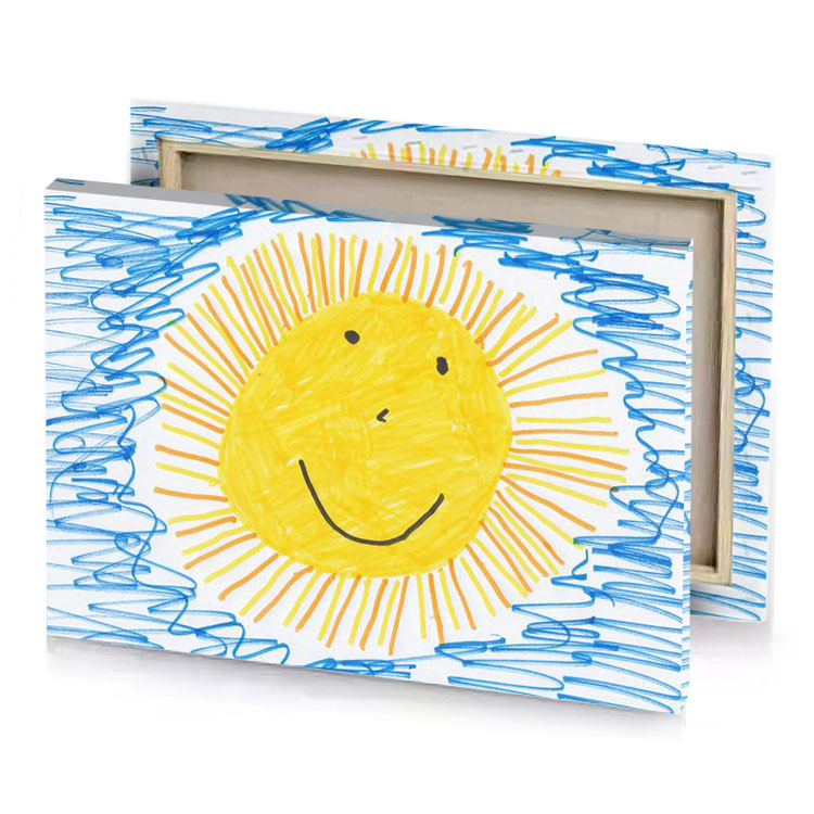 a drawing of smiling sun with blue and yellow lines banana canvas