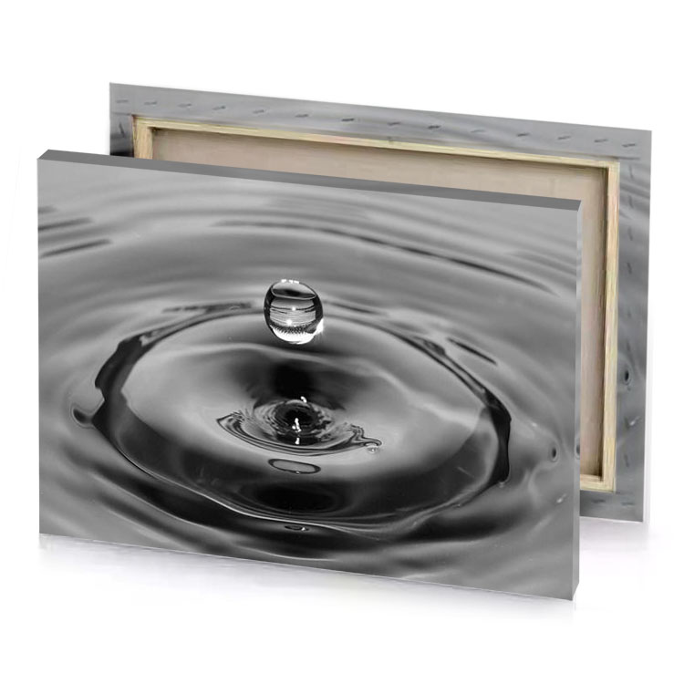 a drop of water in black and white smoky canvas