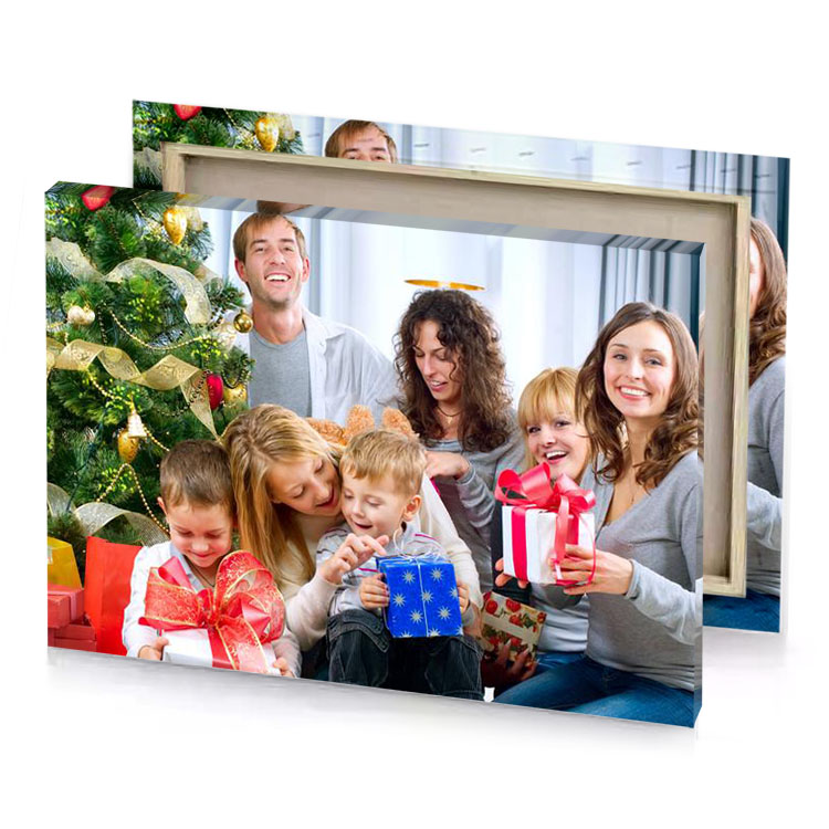 a family sitting around christmas tree white smoke canvas