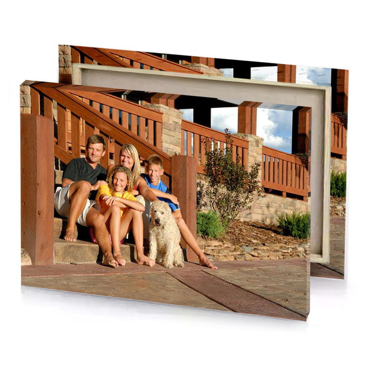a family sitting on stone steps with dog sepia canvas