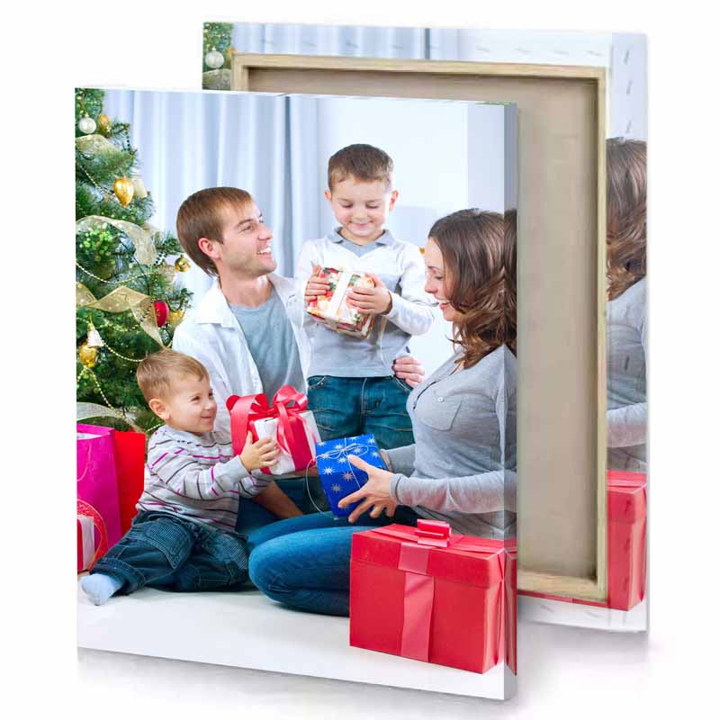 a family sitting on the floor with presents lavender canvas