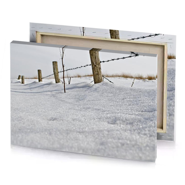a fence is covered in snow and dark olive green canvas